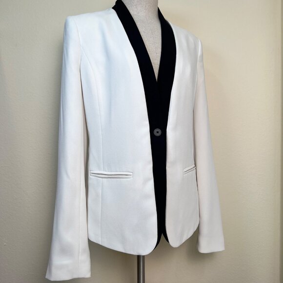 CALVIN KLEIN White & Black Tuxedo Style Blazer Jacket Women's Size 4 Polyester - Picture 3 of 7